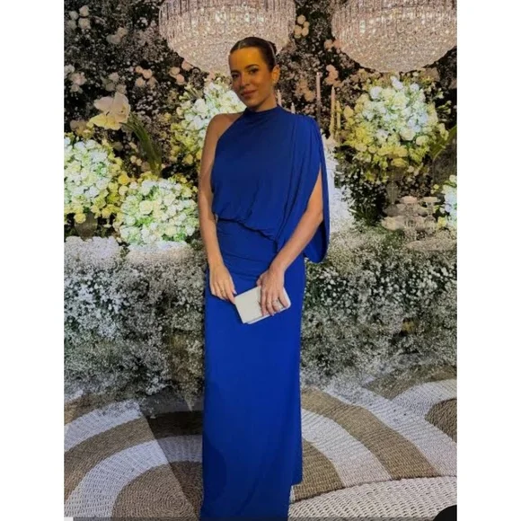 Zara Draped Cape Dress Maxi Blue NWT - Picture 8 of 16